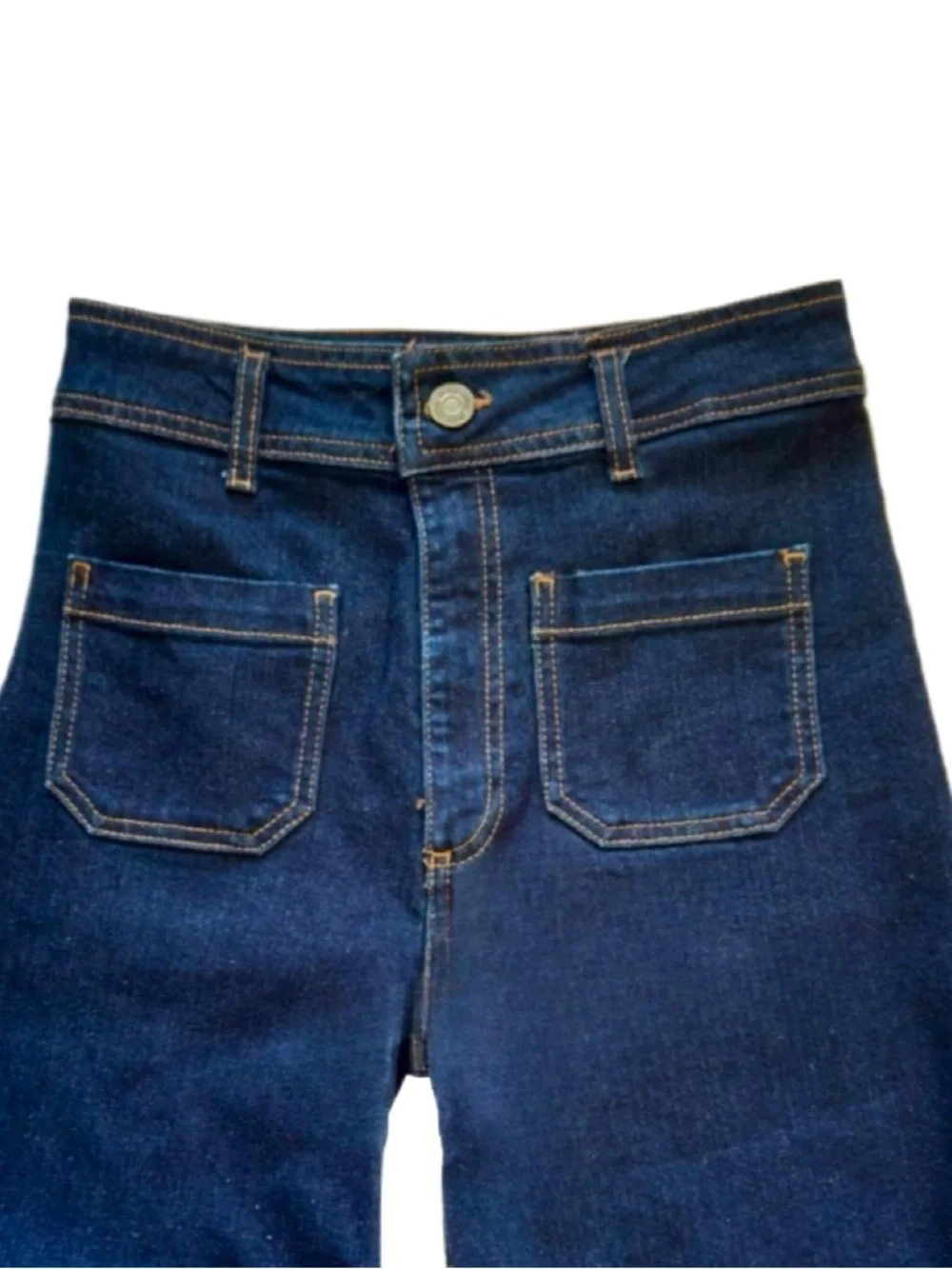 New ZARA Marine Straight Wide Leg High Waist Patch Pocket Dark Blue Jeans 4 - Picture 10 of 14